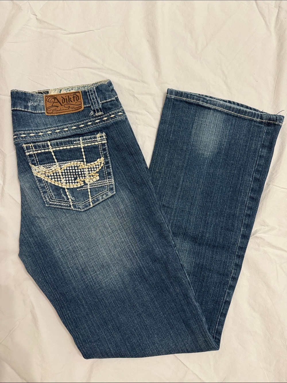 Adiktd Women’s Boot Cut Jeans with Embellished Pockets | Size 6 x 31